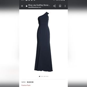 NWT Jay Godfrey Stone Draped One-Shoulder Gown Navy